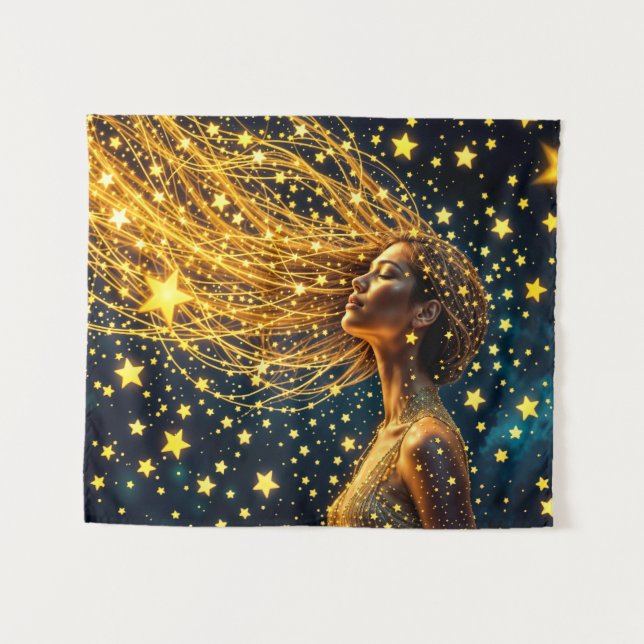 Tapete De Parede Poeira de estrela dourada moda beleza garota brilh (Frente (Horizontal))