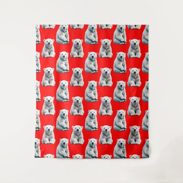 Tapete De Parede Polar Bear Pattern Design On Red  (Frente)