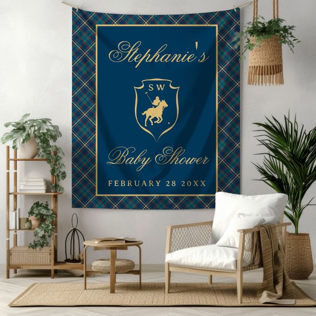Tapete De Parede Polo Equestrian Classic Plaid Baby Shower Backdrop (Criador carregado)