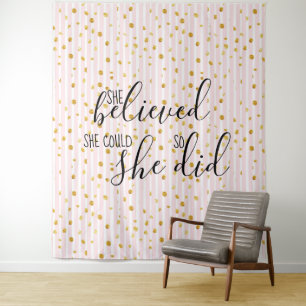 Tapete De Parede Ponto que Dourado & cor-de-rosa da listra