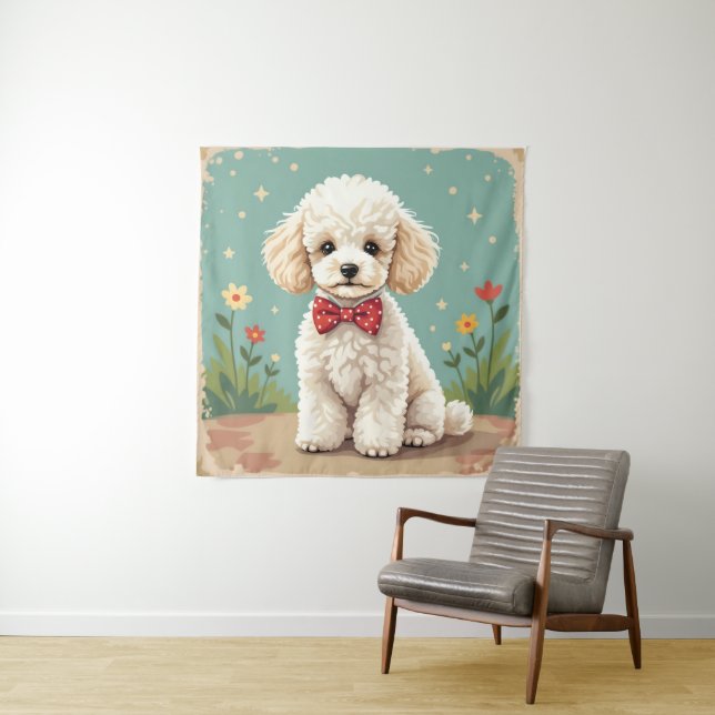 Tapete De Parede Poodle branco adorável com gravata borboleta (In Situ)
