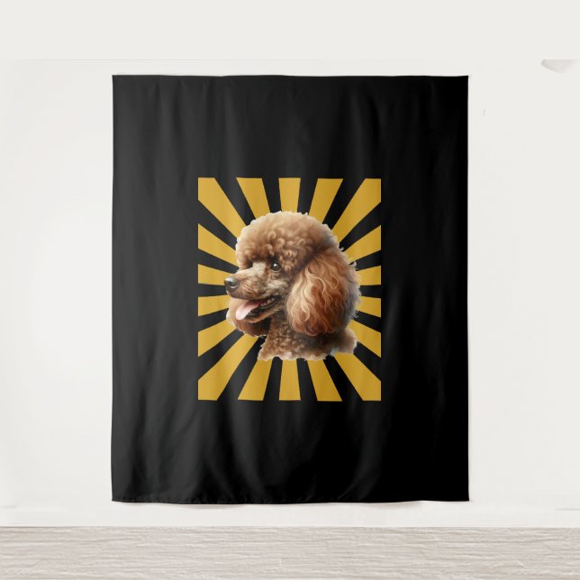 Tapete De Parede Poodle Padrão Marrom Retro Sunburst (Frente)
