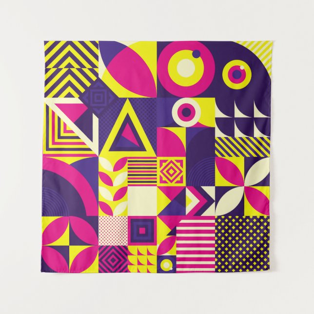 Tapete De Parede Pop art, formas geométricas coloridas. (Frente)