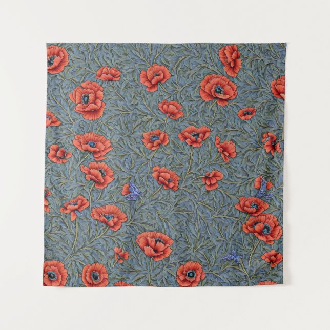 Tapete De Parede Poppies Blue Butflies (Frente)