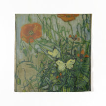 Poppies e Borboletas por Vincent Van Gogh