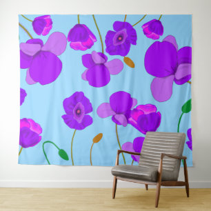 Tapete De Parede Poppy Lilac sobre fundo azul pálido