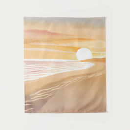 Tapete De Parede Pôr do Sol na Praia Aquarela | Amarelo Bonito