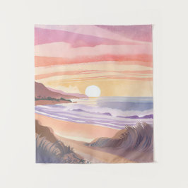 Tapete De Parede Pôr do Sol no Mar Corado | Pintura em Aquarela de