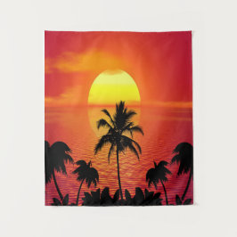 Tapete De Parede Pôr do sol tropical na praia Palmeiras Ilha nascer