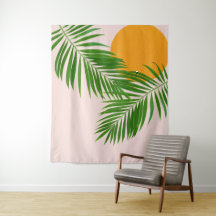 Pôr do Sol Tropical Retro Folhas de Palmeira Minim
