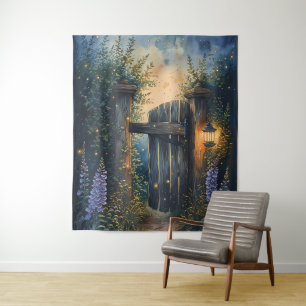 Tapete De Parede Porta De Jardinagem Encantada Sob Céu Firefly