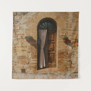 TAPETE DE PAREDE PORTA DE MADEIRA MARAVILHADA NA PAREDE BRICK MARRO