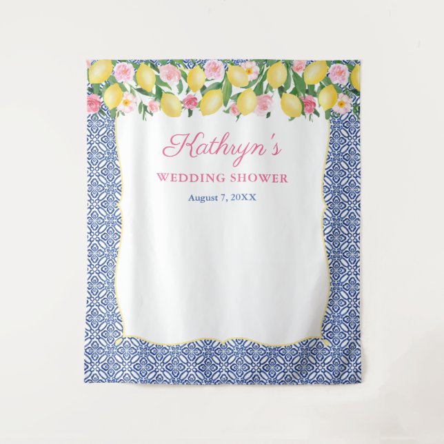 Tapete De Parede Positano Lemons Azulejos Azuis Foto Fundo da Booth (Frente)