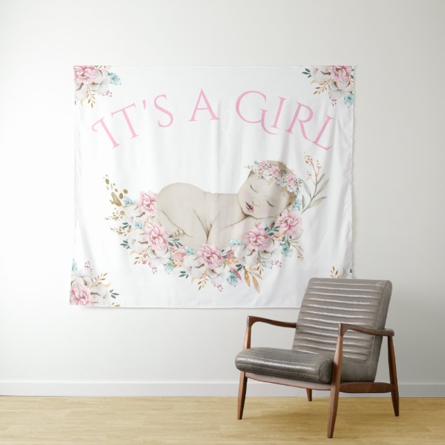 Tapete De Parede Pôster de Fundo de Chuveiro de Bebê Menina Floral  (In Situ (Horizontal))