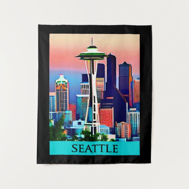 Tapete De Parede Poster de viagens de Seattle no céu amanhecer (Frente)