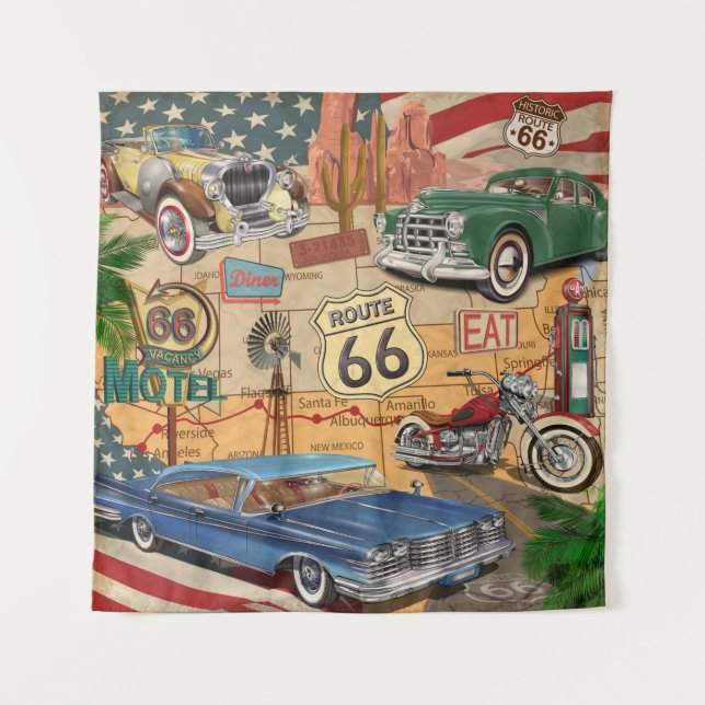 Tapete De Parede Poster Vintage Route 66. (Frente)