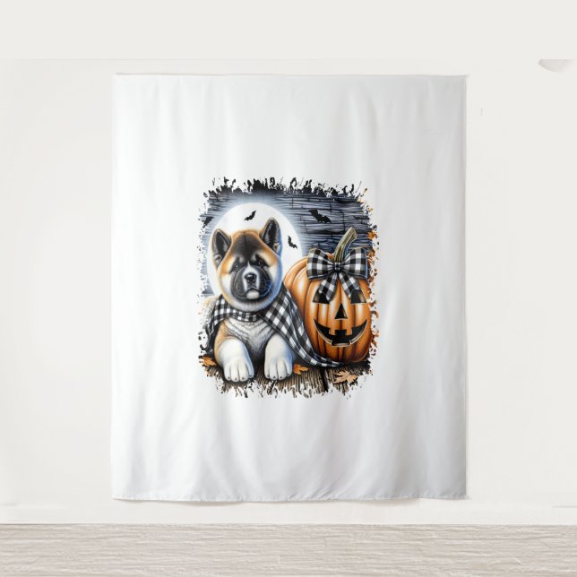 Tapete De Parede Praça do Halloween de Akita Dog (Frente)
