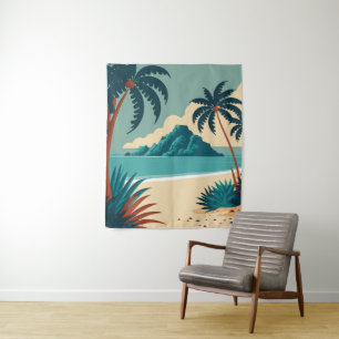 Tapete De Parede Praia de desenhos animados tropicais de verão