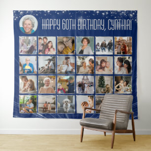 Tapete De Parede Prata Azul com Multifotografia com Banner de Anive