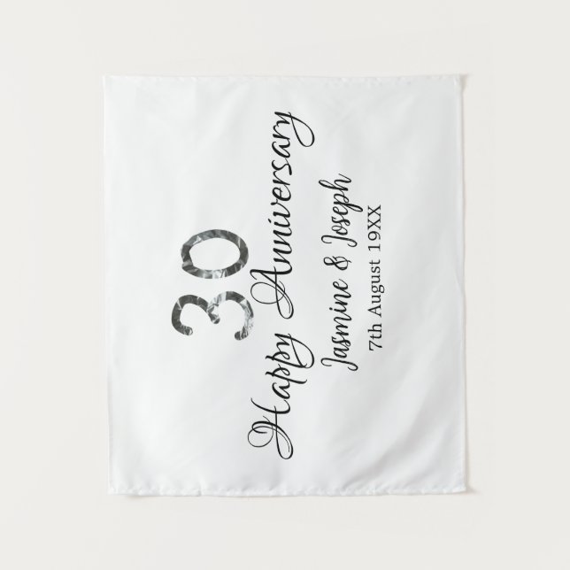 Tapete De Parede Prata Metálico 30º Feliz aniversário adicionar nom (Frente)