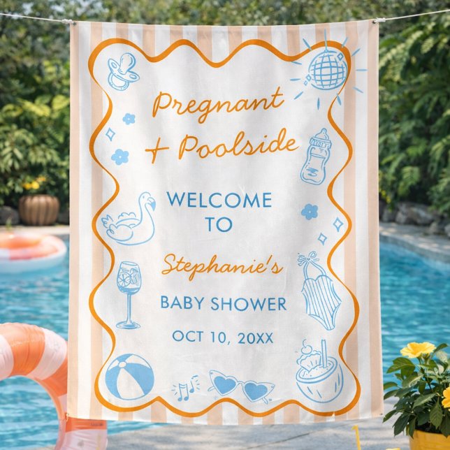 Tapete De Parede Pregnant & Poolside Summer Pool Party Baby Shower (Criador carregado)
