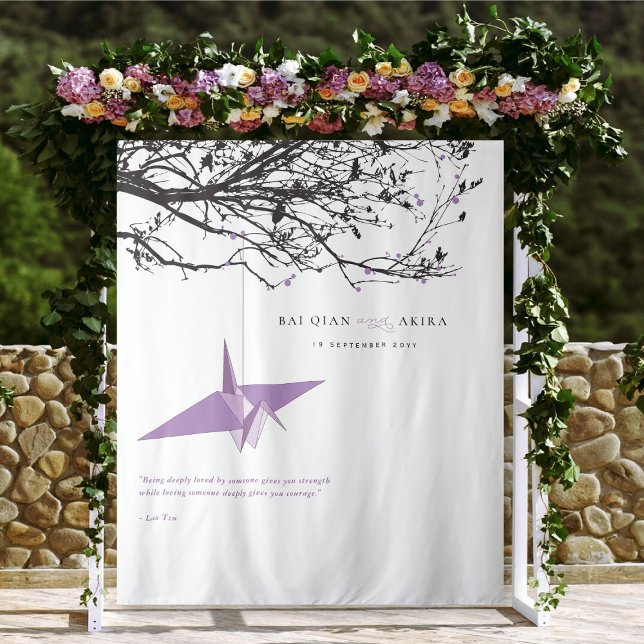 Tapete De Parede Prendendo Lilac Paper Crane Foto De Casamento (Hanging Origami Lilac Purple Paper Crane Asian Wedding Photo Backdrop Tapestry @ fatfatin_red_knot)