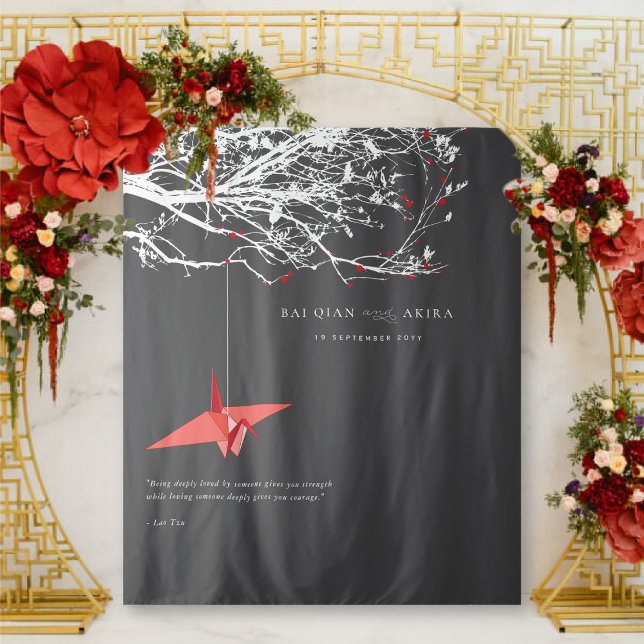 Tapete De Parede Prendendo Plano de Foto de Casamento com Crane de  (Hanging Origami Red Paper Crane On Branches Wedding Photo Backdrop Tapestry @ fatfatin_red_knot)