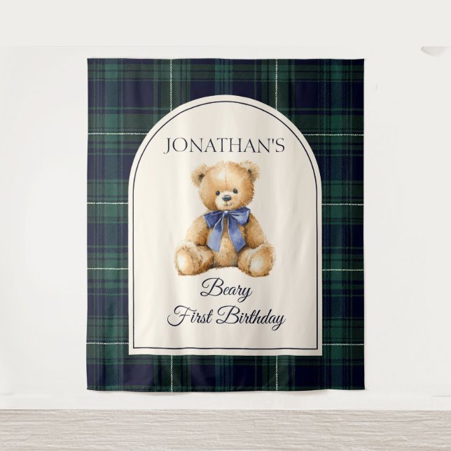 Tapete De Parede Preppy Teddy Bear Birthday Photo Backdrop (Frente)
