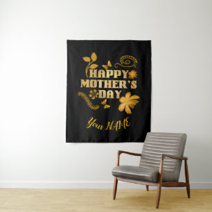 Tapete De Parede Presente Floral Dourado Personalizado para o Dia d