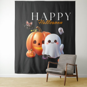 Tapete De Parede Preto e Laranja Fofo Feliz Halloween