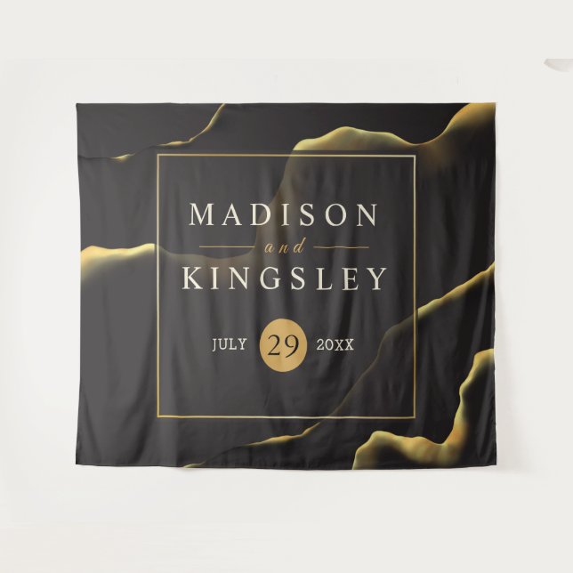 Tapete De Parede Preto e Ouro 💍 Óleo de tinta Abstrato moderno (Frente (Horizontal))