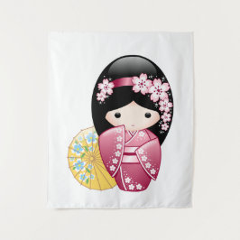 Tapete De Parede Primavera Kokeshi Doll - Garota Geisha Japonesa Bo