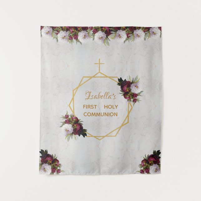 Tapete De Parede Primeira Comunhão Fundo Menina Mármore Dourado Bor (Frente)