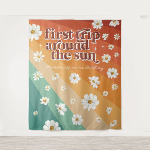 Tapete De Parede Primeira Viagem ao Redor do Sol Retro Daisy Rain