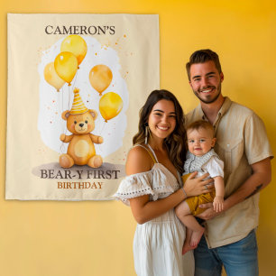 Tapete De Parede Primeiro Aniversário do Urso Amarelo