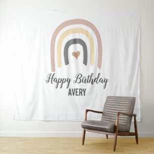 Tapete De Parede Primeiro Aniversário Feliz Nome Moderno Bebê Arco-
