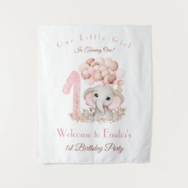 Tapete De Parede Primeiro Aniversário Rapariga Elefante Sinal de Bo