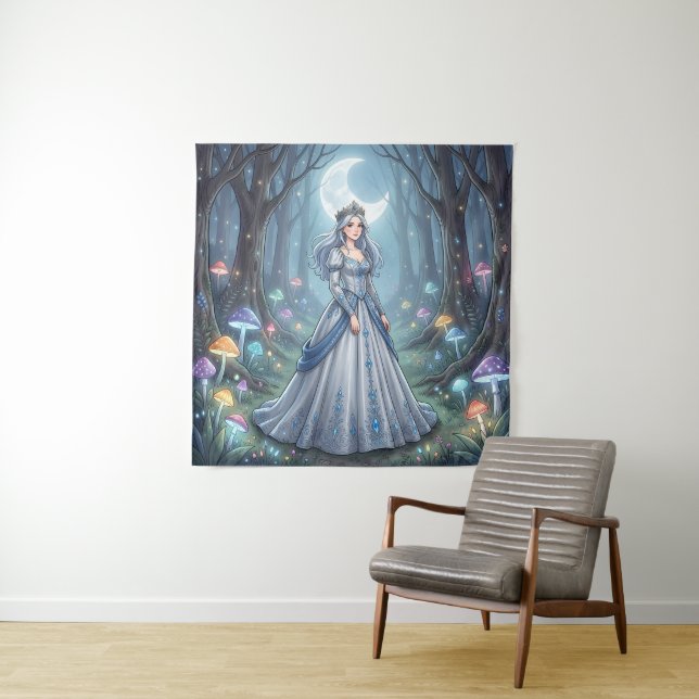 Tapete De Parede Princesa azul prateada na floresta (In Situ)