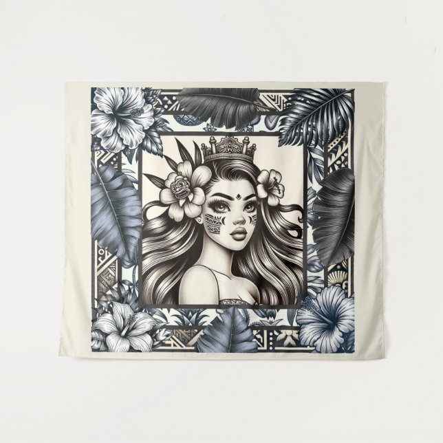 Tapete De Parede Princesa Polinésia Princesa Azul Tribal (Frente (Horizontal))