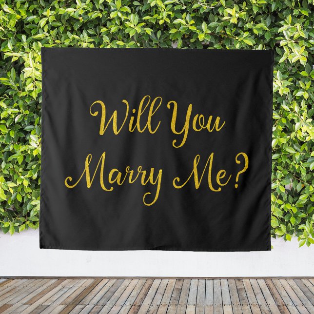 Tapete De Parede Proposta de Ouro Preto Sinal Você Quer Casar Comig (Black Gold Proposal Sign Will You Marry Me? Banner Tapestry
)