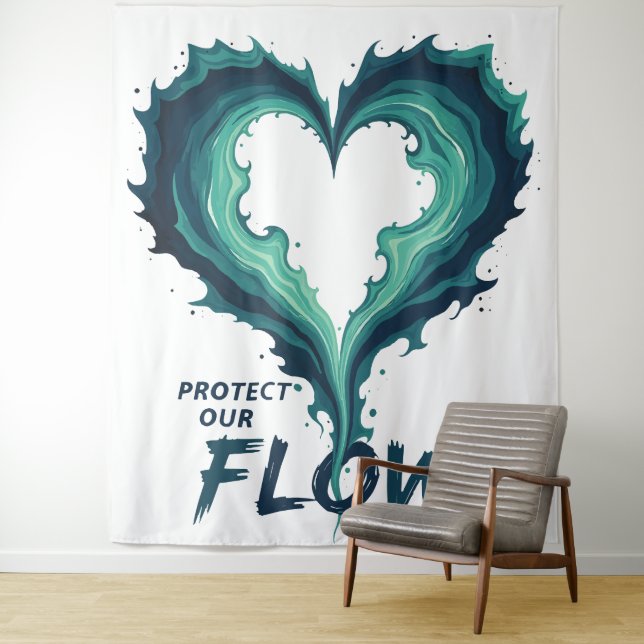 Tapete De Parede “Protect Our Flow – Ocean Heart Eco Tapestry (In Situ)