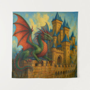 Tapete De Parede Protetor do Castelo do Dragão Medieval