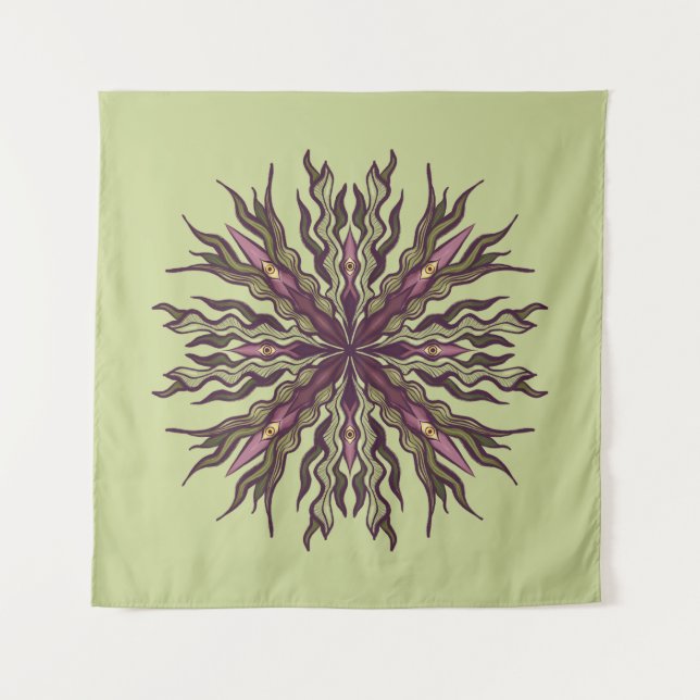 Tapete De Parede Psychedelic Eye Plant - Surreal Botanical Mandala (Frente)