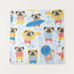 Tapete De Parede Pugs bonitos nas férias. padrão com o desenho anim