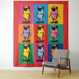 Tapete De Parede Pugs Engraçados em Skateboards Grade de Arte Pop