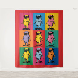 Tapete De Parede Pugs Engraçados em Skateboards Grade de Arte Pop