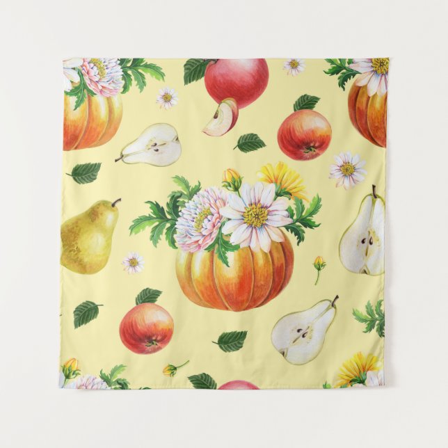 Tapete De Parede Pumpkin, crisântemo: ilustração da fruta de outono (Frente)