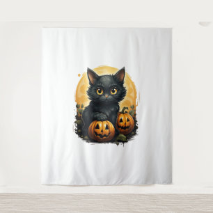 Tapete De Parede Pumpkin Preto do Halloween - Gato