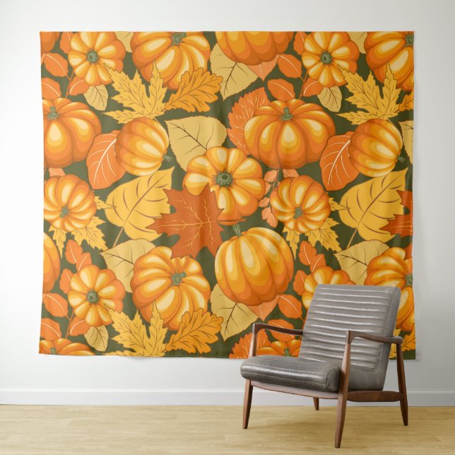 Tapete De Parede Pumpkins Patterno do Halloween em Fall Season (In Situ (Horizontal))