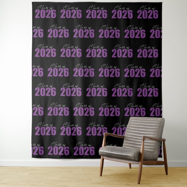 Tapete De Parede Purple Glitter Class of 2026 Photo Backdrop (In Situ)